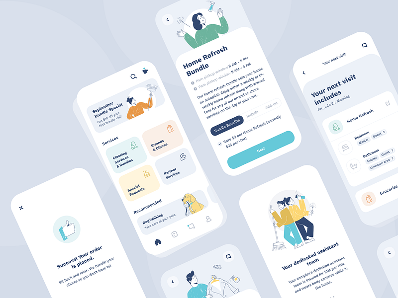 PleaseAssistMe UI map app assistant bundle cleaning cuberto face lifting home icons illustration interface design mobile partner service ui user experience ux