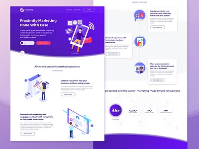 Proximity Marketing Home Page branding design flat gradient icon illustration interaction landing page logo marketing product purple theme ui uiux user interface vector visual design web website
