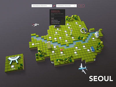 Brief Tourist Attraction Map of Seoul 3d green isometric korea map ui seoul tourist ui deisgn