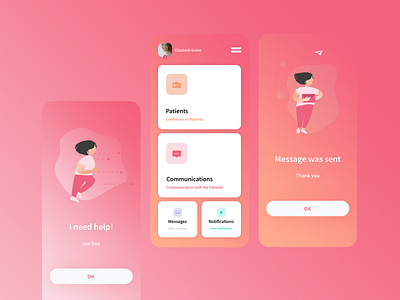 App for the Patient's Carer carer dashboard design app illustration medical message mobile notification nurse patient ui ux