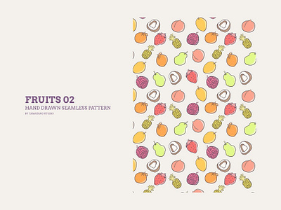 Hand-drawn Seamless Pattern : Fruits 02 background coconut colorful fruits handdrawn illustration litchi lychee mango orange pattern design patterns peach pineapple seamless strawberry vector wallpaper