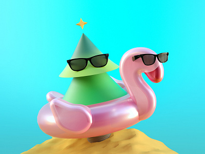 Beach Life 3d beach c4d flamingo redshift summer tree