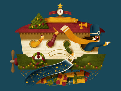 Mercado da Estrela christmas flying ship illustration market