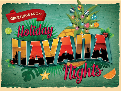 Holiday Havana Nights branding event design havana holiday postcard