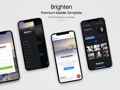 Brighten Mobile | Premium Mobile Template bright brighten css css3 dark interface dark sidebar design homepage design html light interface mobile profile page profile page design sidebar sign up page template ui ux web design website