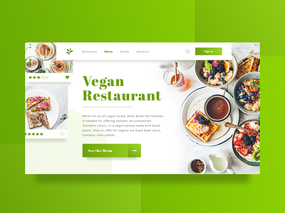 Vegan Restaurant Landing page app design events flat food gradient green icon icons illustration landing page landing design landingpage mobile app design rastaurant typography ui ux vector website