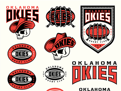 OKIES WIP athletics badge branding cowboy footy illustration lasso logo okie oklahoma rugby skull sports tulsa typography