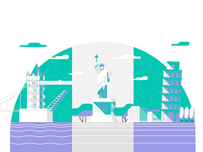 Entropay Illustration attractions branding bridge design england fintech flat geometric design geometry illustration italy london bridge pisa statue of liberty tower of pisa trees united kingdom united states usa