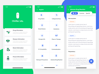 Drug Information Mobile App adobe xd app clean design doctor drug flat hospital icon interaction design medical minimal research student typography ui ui ux ux vector xd