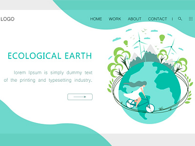 Ecological Earth design earth eco ecology energy girl and bike homepage illustration website