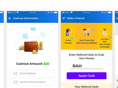 Cash-out with Invite Friend app design illustration ui ux