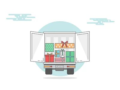 A Very Late Delivery holidays illustration logistics presents semi trailer truck vector