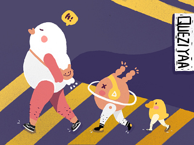 Cross the road cute illustration monster road