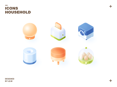 Household Icons 2 2.5d bread machine egg steamer furniture humidifier icon isometric isometric icons lamp photoshop stool ui washing machine