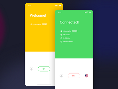 Some VPN App Shot app clean color design flat green simple sketch tool typography ui ux vpn yellow