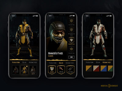 Mortal Kombat 11 - Customise your fighter mobile flow concept concept dark game gameapp mortalkombat navigation ui ux