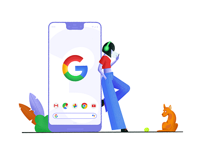 Google entertainment app dog geek girl google graphic design headphone icons illustration logo pixel 3 plants procreate puppy screen search bar smartphone tennis ball ui design ux design