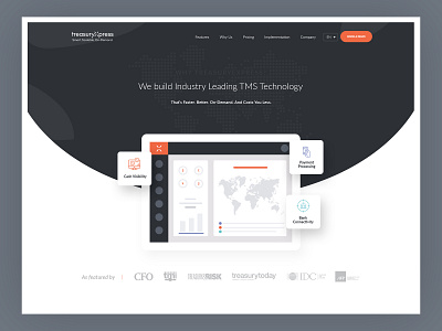 Fintech SAAS landing page for B2B Treasury Software Provider b2b fintech landing page saas treasury software web design