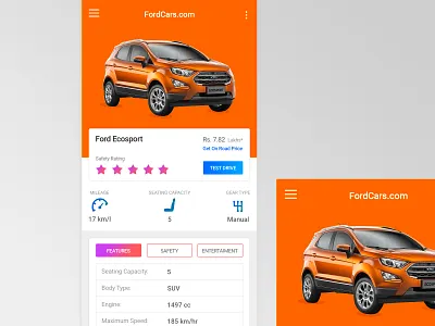 Ford Ecosport auto dealer auto portal car app cars cars detail cars mobile app ford cars ford ecosport mobile app design star rating