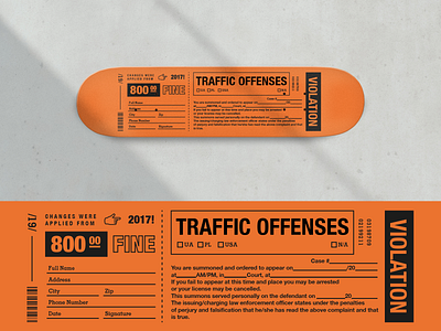 Violation Skateboard Deck Graphics deck design fine illustration industrial lviv orange police product sb skate skate deck skateboard skateboarding skatelife sketch ticket typography vector violation