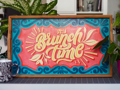 Brunch Time Hand painted Wood Tray acrylic painting diy graphic design hand lettering hand painting handmade home decor illustration lettering lettering on everything modern lettering personalized design sign painting typeeverything wood tray