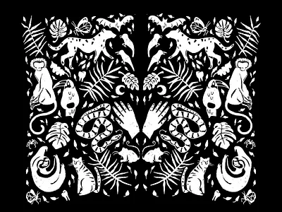 The World's a Jungle branding hand drawn illustration jungle logo