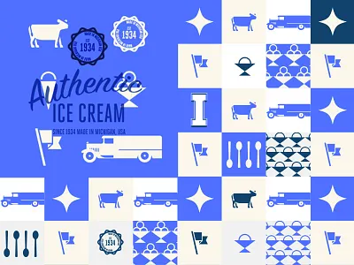 Ice Cream brand cow illustration re branding retro vintage