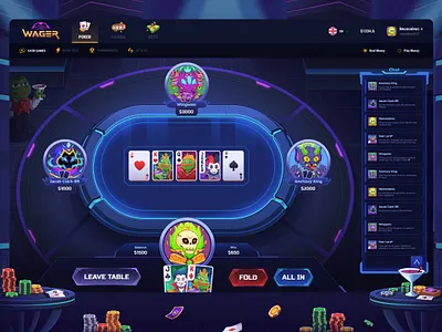 Wager: Poker game (PEPE Event) bet card game casino crypto crypto game dark interface gambling game game interface nft pepe player table playing cards poker product design ui uiux