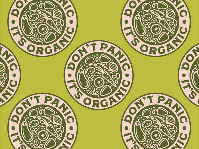 Don't Panic, It's Organic Badge badge branding caribou creative laura prpich logo organic retro vector vegetables vintage