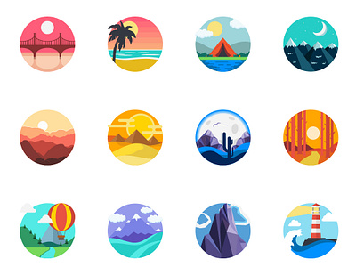 Landscape icons dailyicon design drawing icons icons pack iconsets illustration illustrator landscapes scenes ui vector vectors