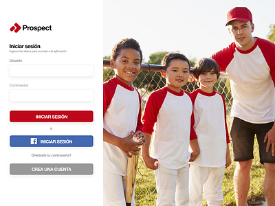 Prospect Login app baseball clean design login login web app soccer social network sport ui ux web webdesign website white