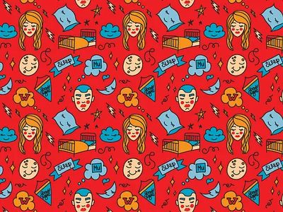 Pattern "Sleep" from Series Casa de Ramos branding branding design design illustration pattern pattern design red sleep story illustration story telling vector