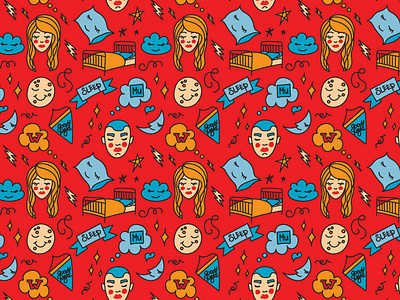 Pattern "Sleep" from Series Casa de Ramos branding branding design design illustration pattern pattern design red sleep story illustration story telling vector