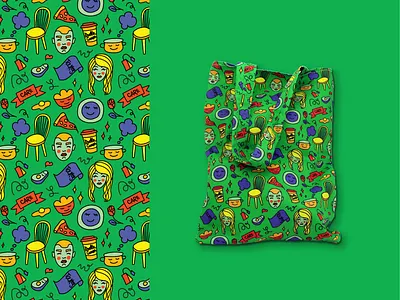 Pattern "Care" from Serias Casa de Ramos | Tote Bag Design bag design brand design fabric design green illustration pattern pattern art pattern design story illustration story telling vector