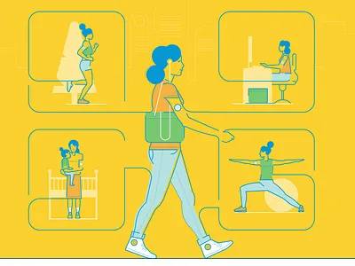 day in the life branding character family healthy illustration life people retro style woman