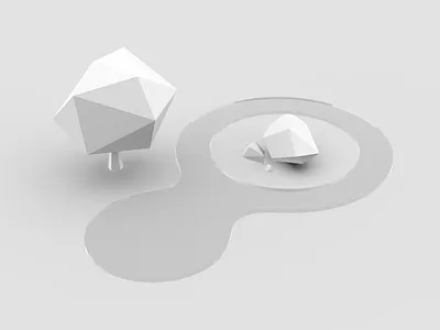 Flat White 3d design illustration low poly normie rocks tree water