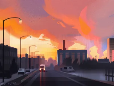 Fading background background design city concept art design environment environment design graphic illustration light nature night painting photoshop sunset visual development