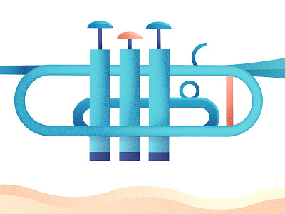 Trumpet Detail art band cascade colour colourful folk gradient grainy illustration illustrator instrument jazz label move movement music noise trumpet warm wave