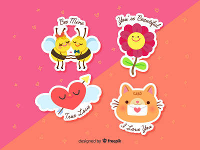 Lovely Stickers cats character design children illustration cute design doodle free download free graphics free vectors freebie illustration kawaii valentine card valentine day valentines vector illustration