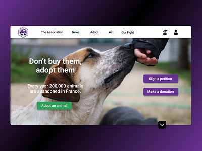 S.P.A adoption animal association black dailyui dailyui 003 design dog figma green landing page material design pet purple ui ux website white