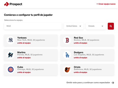 Prospect app appdesign design search select options social network sport sport app ui ux web webdesign website white app