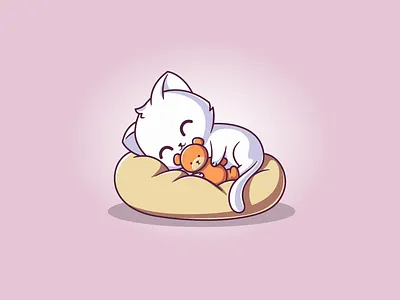 Sleeping cat cuddling a plushie – ultimate cuteness! 😻💤 cartoon cat cute cuteanimals flat graphic design illustration relaxing sleep vector