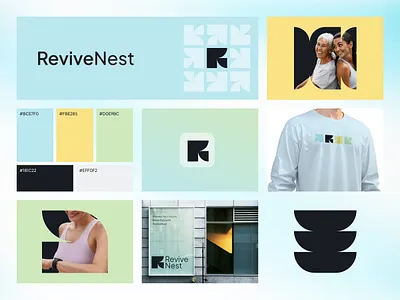 ReviveNest – Branding for AI Health Fitness App activity tracker ai assistant app app branding billboard design brand design brand guideline design brand identity branding fitness fitness app health health app health tracker visual identiry logo sport training virtual assistant workout