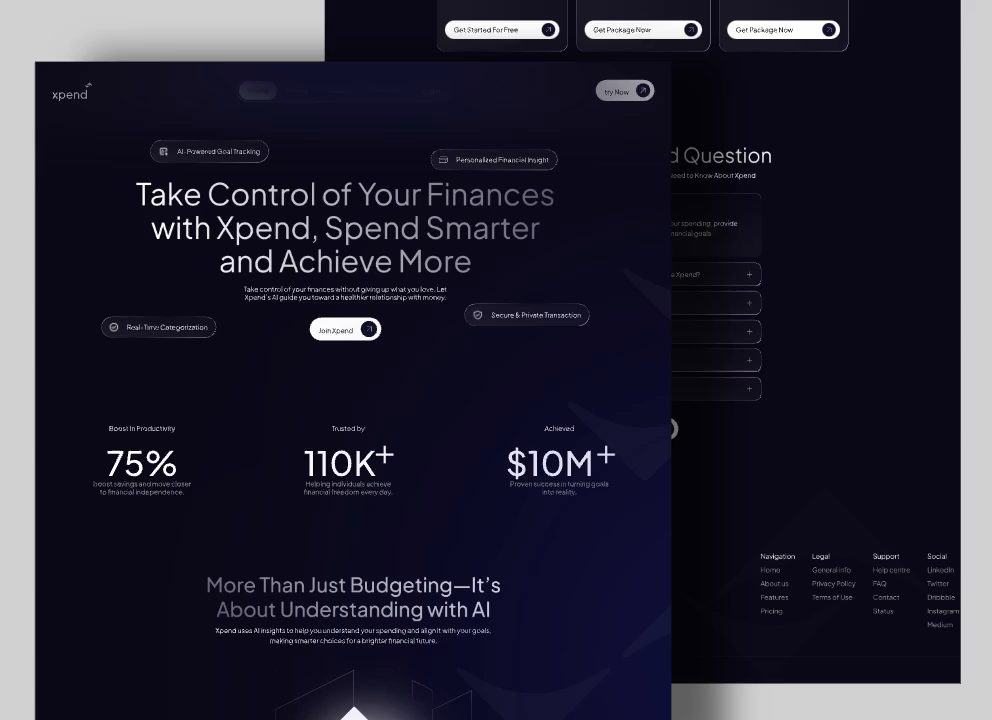 Example of Xpend - Startup Finance Technology Landing Page Website Design