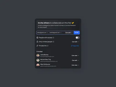Invite Team Members SaaS UX UI add member modal clean ui dark mode modal dark ui file share ui form input invite modal ui minimal ui popup saas modal saas ui share modal team collaboration tooltip ui dark mode ui modal