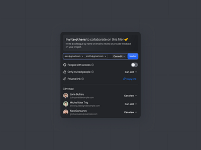 Invite Team Members SaaS UX UI add member modal clean ui dark mode modal dark ui file share ui form input invite modal ui minimal ui popup saas modal saas ui share modal team collaboration tooltip ui dark mode ui modal