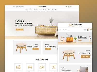 Furniword Furniture Store chair collection designer ecommerce furniture interior landing page minimal mordern prestashop theme product responsive sofa wood