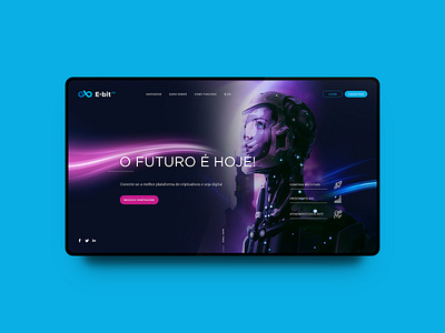 Landing page for E-bit FX bitcoin bitcoins block chain blue crypto future illumination interface landing landing page photoshop robot space ui ux web