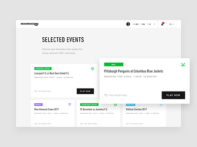 Redcrox - Selected events black cashback dashboard design games history minimal receipt red redcrox sport strv strvcom tom vranek ui uploading ux web website white