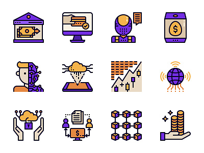 Fintech (Financial Technology) Color ai artificial intelligence banking blockchain business finance finance icons financial fintech icon startup